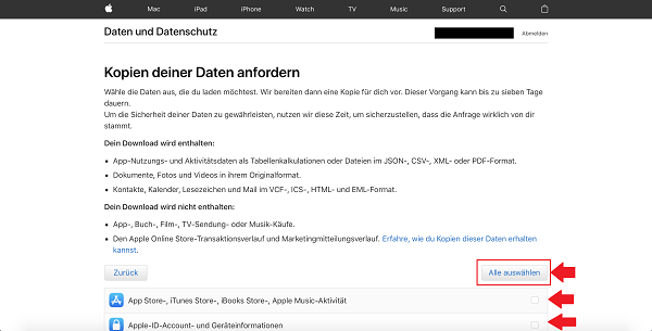 Apple-Daten herunterladen, DSGVO