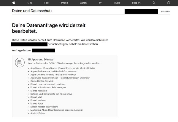 Apple-Daten herunterladen, DSGVO