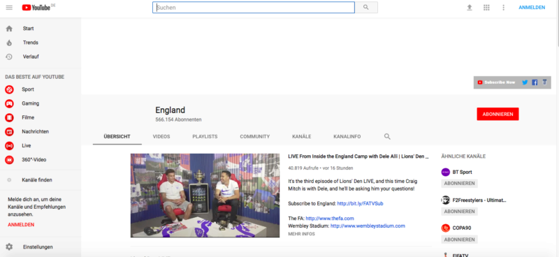 Youtube, Fans, WM, Abonnenten, England, Nationalteam