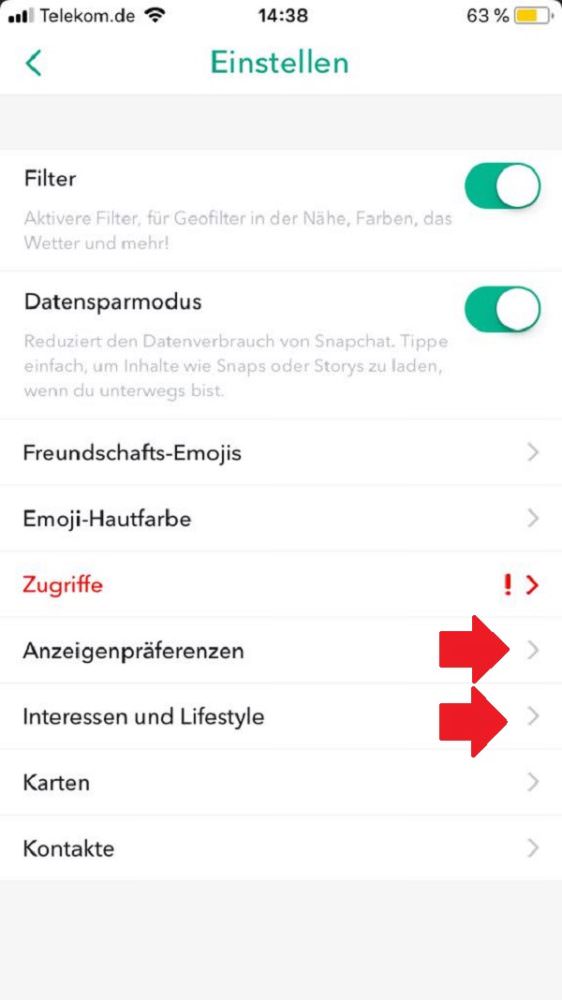 Snapchat, Snapchat-Targeting deaktivieren