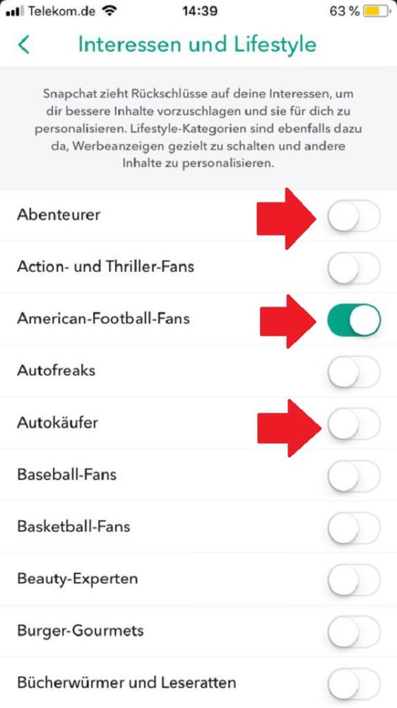 Snapchat, Snapchat-Targeting deaktivieren