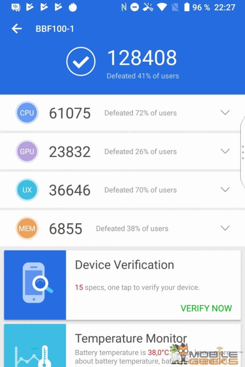 BlackBerry KEY2 Benchmark Antutu Geekbench PCMark 3DMark