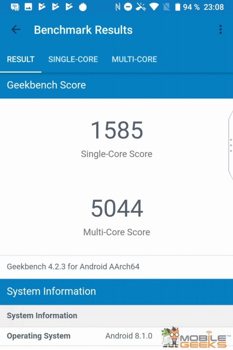 BlackBerry KEY2 Benchmark Antutu Geekbench PCMark 3DMark