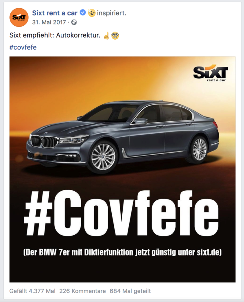 Sixt, Facebook, Memes