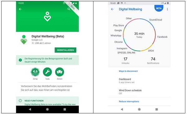 Android P, Digital Wellbeing, Dashboard