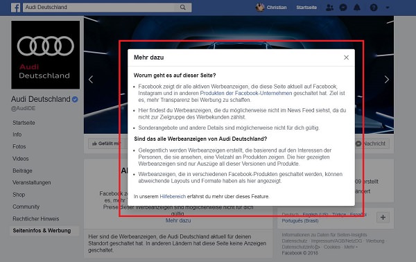 Facebook-Anzeige, Anzeige bei Facebook, Ersteller Facebook-Anzeige, Hintergrund Facebook-Anzeige