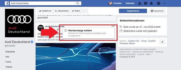 Facebook-Anzeige, Anzeige bei Facebook, Ersteller Facebook-Anzeige, Hintergrund Facebook-Anzeige