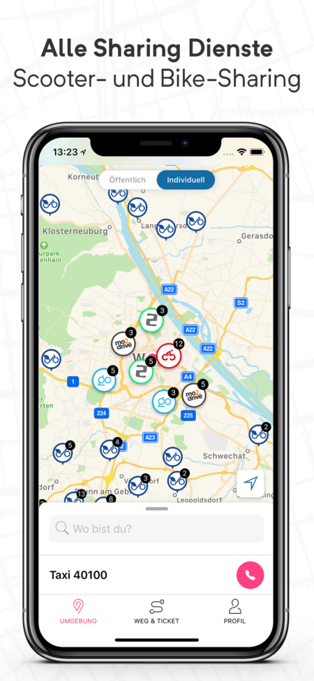 Wegfinder App Screenshot Sharing-Dienste
