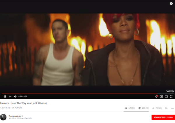 Rihanna, Eminem, Youtube