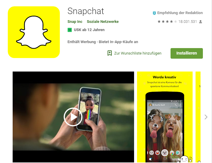 Snapchat, Android, Google Play Store