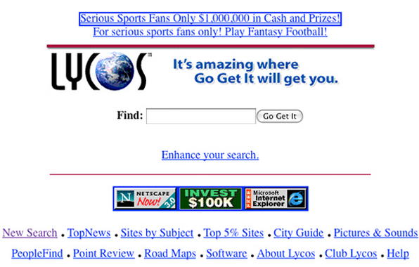 Lycos Suchmaschine alte Landingpage