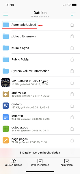 pCloud Smartphone automatic Upload