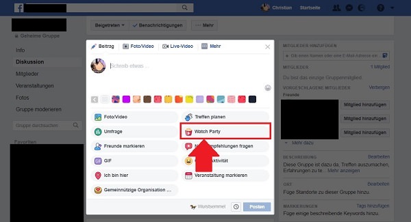 Facebook, Watch Party, Gruppen-Stream