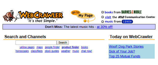 Web Crawler Suchmaschine alte Landingpag