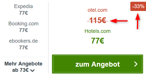 Trivago durchgestrichener Preis