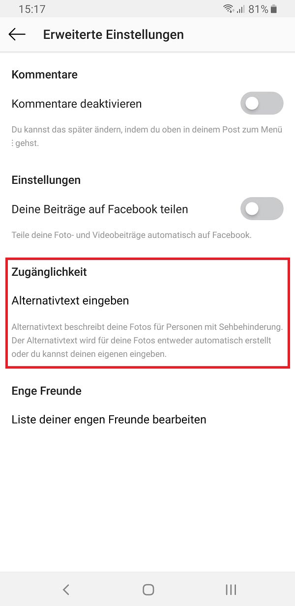 Instagram ALT-Tag, alternative Bildbeschreibungen bei Instagram