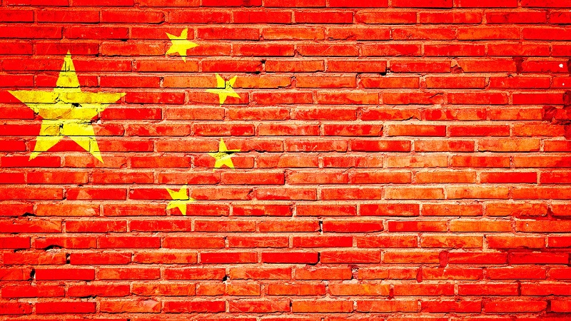 Chinesische Flagge als Graffitti auf einer Mauer, Internetzensur in China, Zensur in China