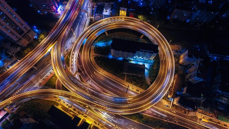 Autobahn Nacht Sicht von oben