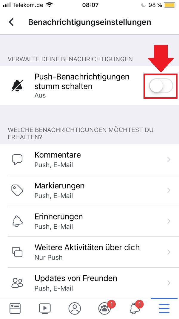 Facebook, Facebook-Benachrichtigungen deaktivieren, Facebook-Benachrichtigungen ausschalten, Push-Benachrichtigungen Facebook iPhone-Einstellungen