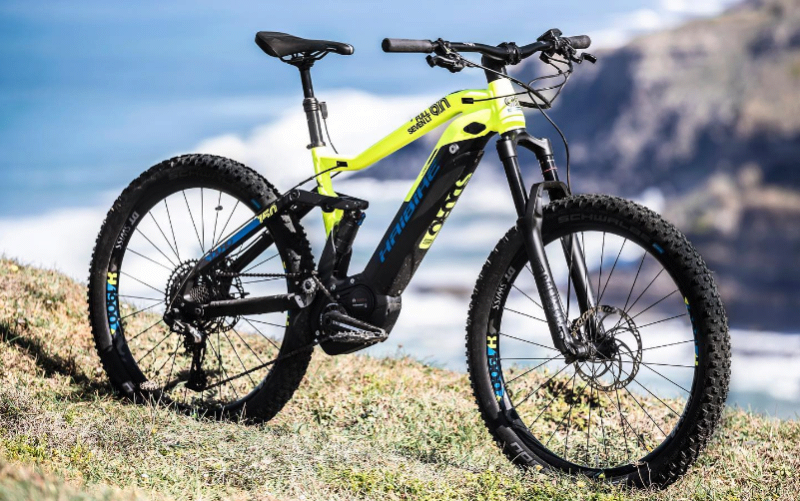 Haibike E-Bike mit Landschaft im Hintergrund