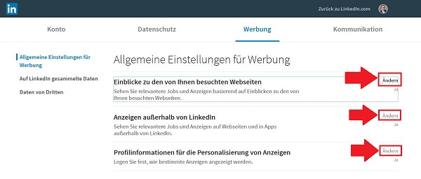 LinkedIn-Tracking deaktivieren, Linkedin Tracking, Ad Tracking bei LinkedIn deaktivieren, Linkedin Werbung deaktivieren