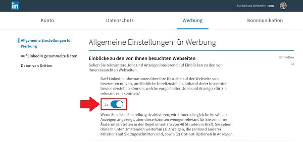 LinkedIn-Tracking deaktivieren, Linkedin Tracking, Ad Tracking bei LinkedIn deaktivieren, Linkedin Werbung deaktivieren