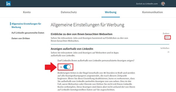 LinkedIn-Tracking deaktivieren, Linkedin Tracking, Ad Tracking bei LinkedIn deaktivieren, Linkedin Werbung deaktivieren