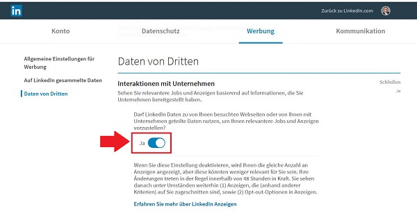 LinkedIn-Tracking deaktivieren, Linkedin Tracking, Ad Tracking bei LinkedIn deaktivieren, Linkedin Werbung deaktivieren