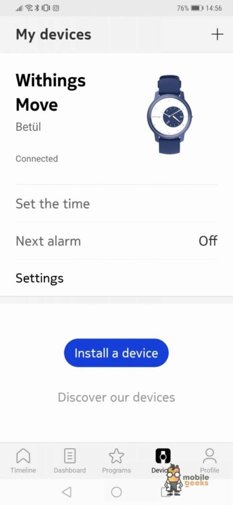 Withings Move Fittness-Uhr HealthMate App