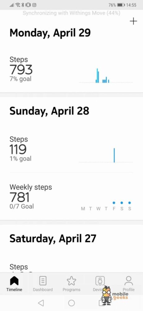 Withings Move Fittness-Uhr HealthMate App