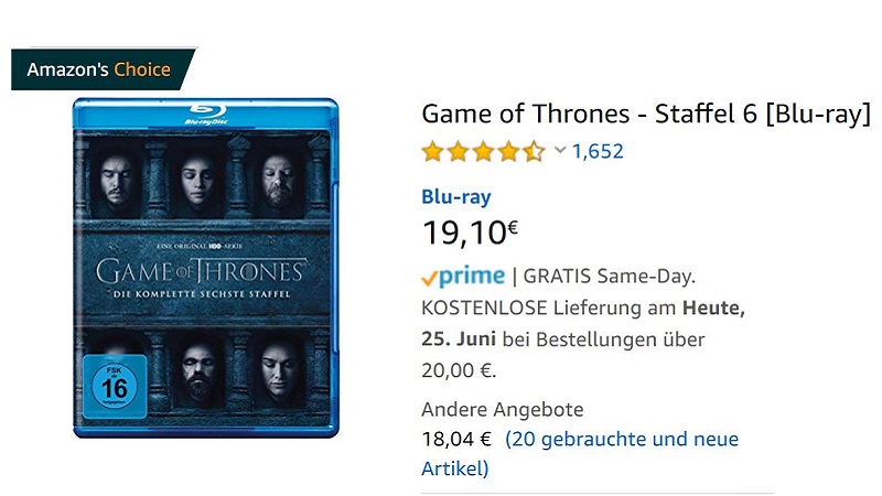 Amazon, GoT, Game of Thrones, DVD, Amazons Choice, Amazon Choice, Amazon's Choice