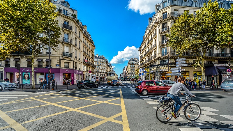 Fahrrad, Auto, Stadtverkehr, Paris