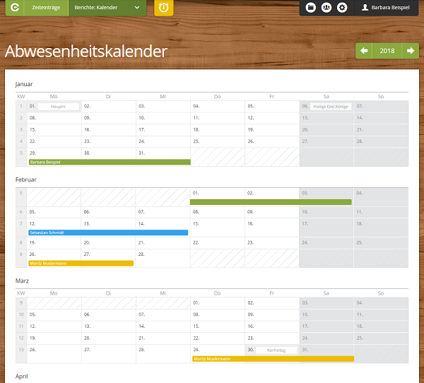 Clockodo, Abwesenheitskalender