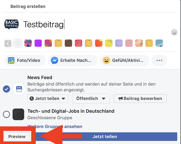 Facebook, Beitrag, Vorschau, Social Media