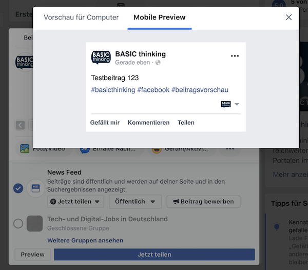 Facebook, Beitrag, Vorschau, Social Media