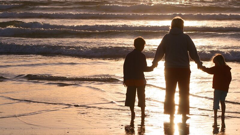 Familie, Strand, Meer, Urlaub