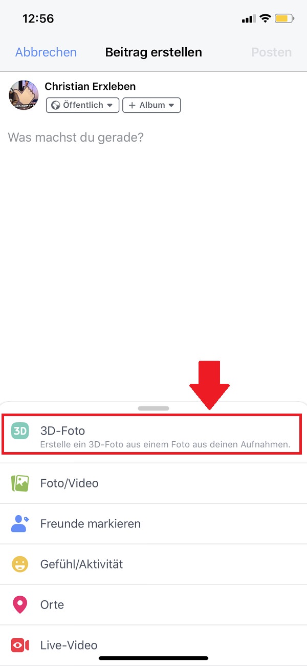 Facebook, Facebook-App, Facebook 3D-Fotos erstellen, Facebook 3D Fotos posten