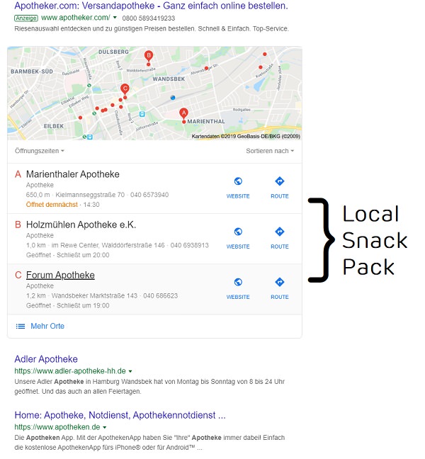 Google-Suche, Apotheken, Local SEO, Google-Suchergebnisse