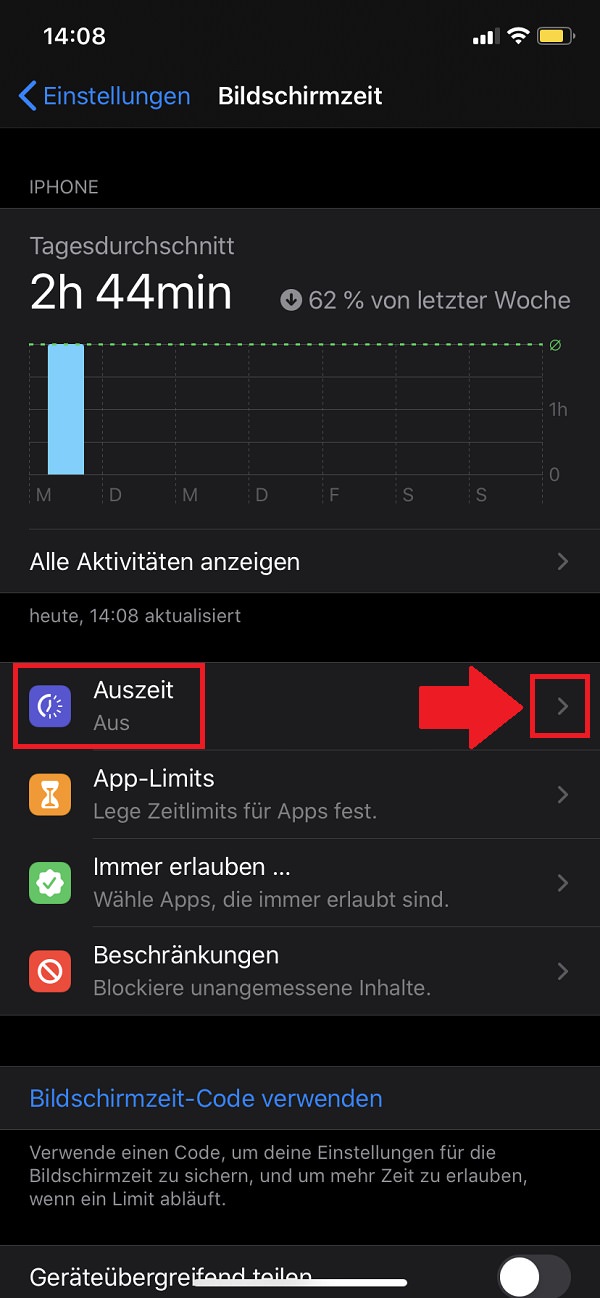 iPhone 11, Einstellungen, Auszeit, iPhone-Auszeit