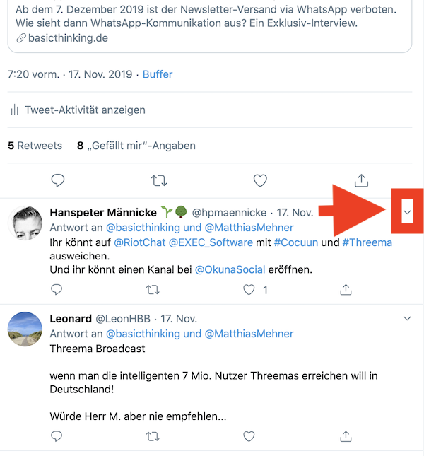 Twitter, Twitter Replies, Twitter Replies ausblenden