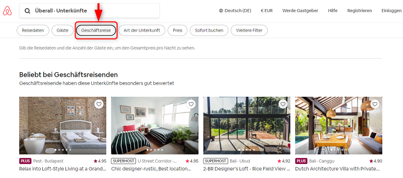 Airbnb for Work, Geschäftsreisen