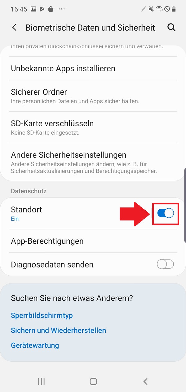 Android-Standort, Android Standort deaktivieren