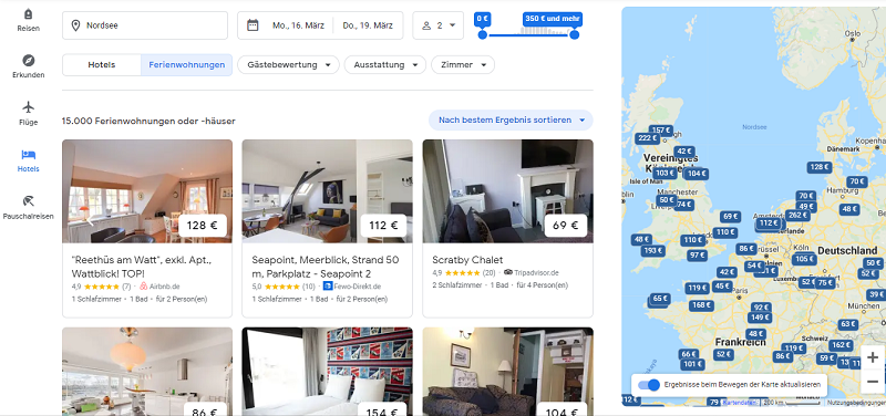 Google, Ferienwohnungen