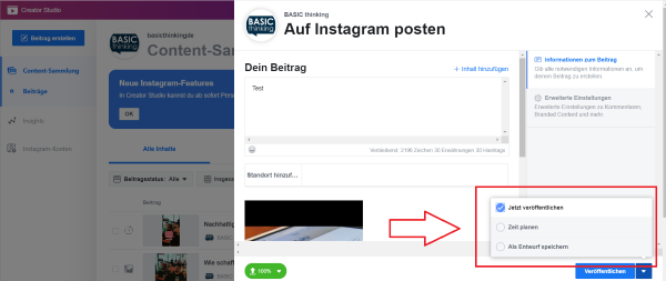 Instagram, Instagram-Posts planen