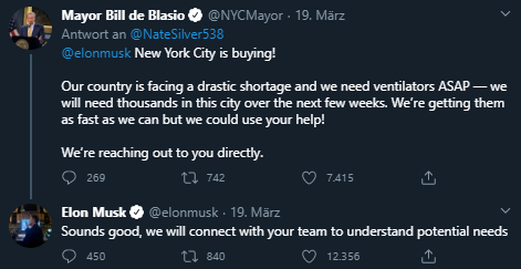 Bill de Blasio Twitter, Atemschutzmasken, Ventilatoren, Coronavirus, New York