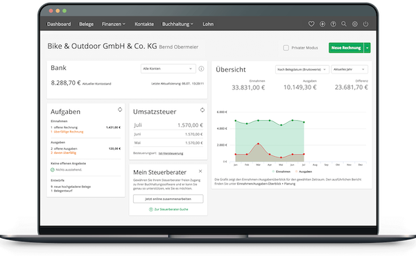 Dashboard LexOffice Buchhaltungssoftware