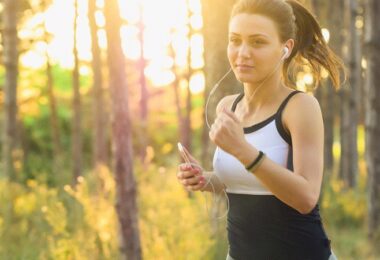 Frau, joggen, laufen, Sport, Wald, Bewegung, Übung