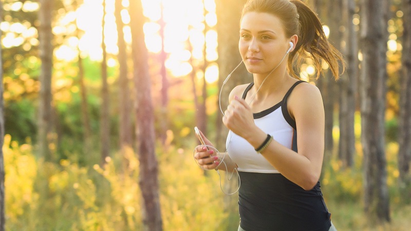 Frau, joggen, laufen, Sport, Wald, Bewegung, Übung