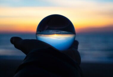 Glaskugel, Strand, Sonnenuntergang, Zukunft, Prognosen