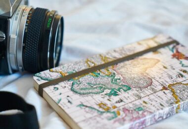 Kamera, Notizbuch, reisen, Urlaub